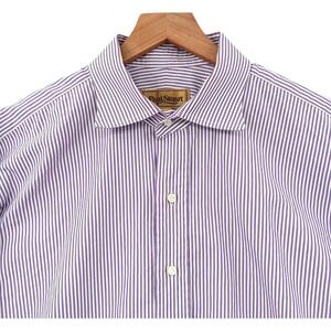 Paul Stuart Dress Shirt Mens 17.5 34 Purple White Striped Cotton French Cuffs